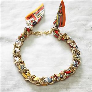 Polyester Fabric Alloy Necklace Chain, approx 18mm, 45cm length