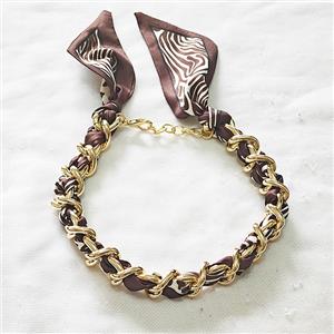 Polyester Fabric Alloy Necklace Chain, approx 18mm, 45cm length