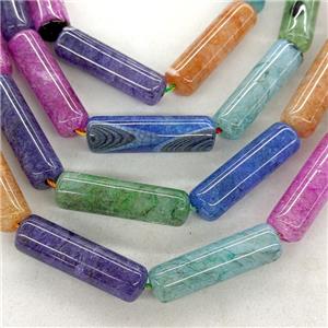 Natural Agate Druzy Tube Beads Mixed Color Dye Column, approx 12-40mm