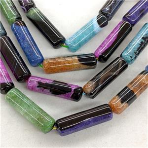 Natural Agate Druzy Tube Beads Mixed Color Dye Column, approx 12-40mm