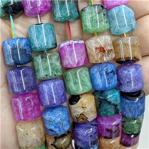 Natural Agate Druzy Column Beads Mixed Color Dye, approx 13-14mm