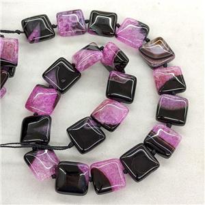 Natural Druzy Agate Square Beads Fuchsia Dye, approx 18mm