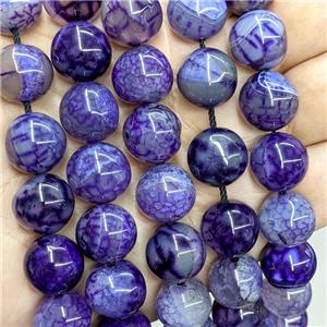 Natural Dragon Veins Agate Beads Smooth Round Purple Dye, approx 14mm