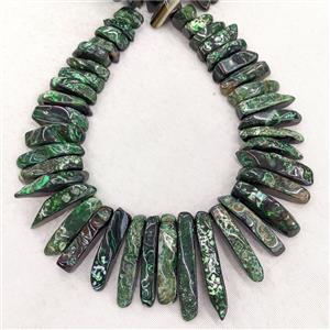 Natural Agate Stick Beads Topdrilled Graduated Green Dye, approx 30-60mm