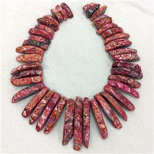 Natural Agate Stick Beads Topdrilled Graduated Red Dye, approx 30-60mm