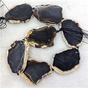 Natural Black Agate Slice Beads Freeform Dye, approx 30-50mm