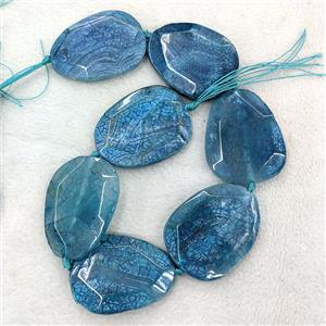 Natural Veins Agate Slice Beads Freeform Faceted Blue Dye, approx 40-50mm