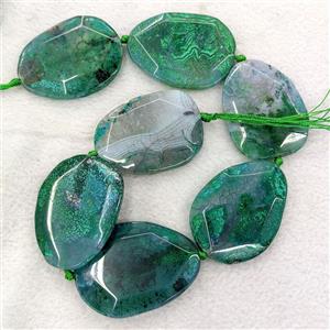 Natural Veins Agate Slice Beads Freeform Faceted Green Dye, approx 40-50mm