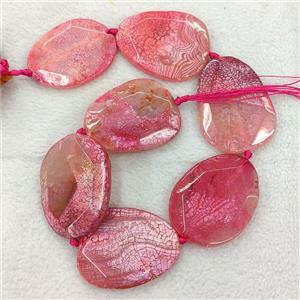 Natural Veins Agate Slice Beads Freeform Faceted Pink Dye, approx 40-50mm