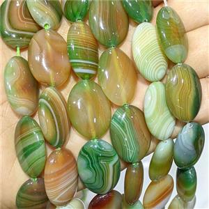 Green Stripe Agate Oval Beads Banded Dye, approx 18-25mm
