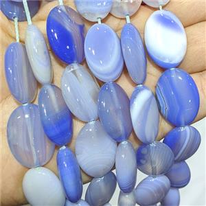Blue Stripe Agate Oval Beads Banded Dye, approx 18-25mm