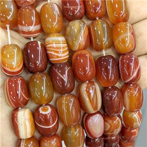 Red Stripe Agate Barrel Beads Banded Dye, approx 13-18mm
