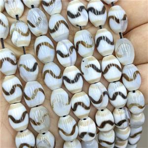 Tibetan Agate Barrel Beads Coffee White Dye, approx 9-13mm