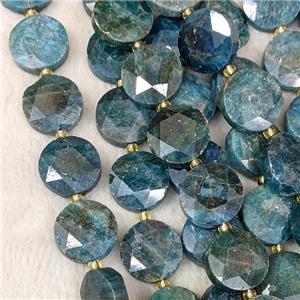 Natural Blue Apatite Coin Beads Faceted, approx 15mm