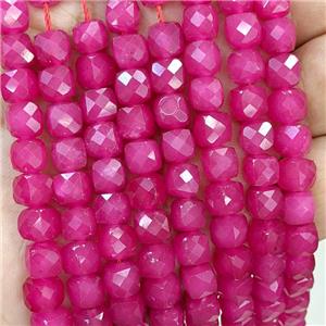 Red Dye Jade Beads Faceted Cube, approx 7-8mm