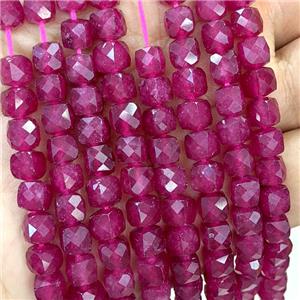 Red Dye Jade Beads Faceted Cube, approx 7-8mm