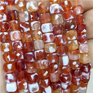 Red Fired Agate Beads Dye Faceted Cube, approx 7-8mm