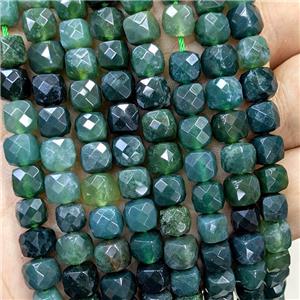 Natural Green Moss Agate Beads Faceted Cube, approx 6-8mm
