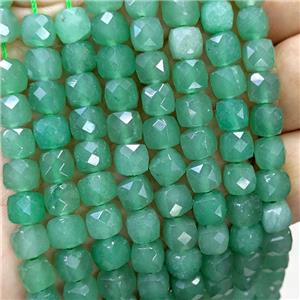 Natural Green Aventurine Beads Faceted Cube, approx 6-8mm
