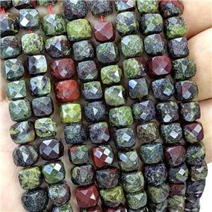 Natural Dragon Bloodstone Beads Faceted Cube, approx 6-8mm