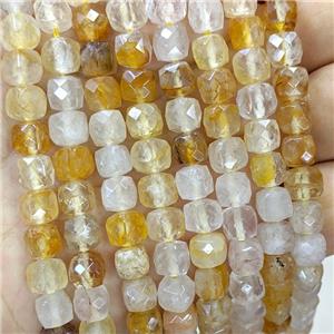 Natural Yellow Hematoid Quartz Beads Faceted Cube, approx 6-8mm