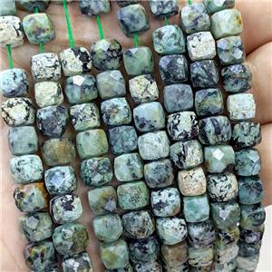 Natural African Turquoise Beads Faceted Cube, approx 6-8mm