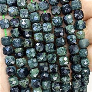 Natural Green Kambaba Jasper Beads Faceted Cube, approx 6-8mm