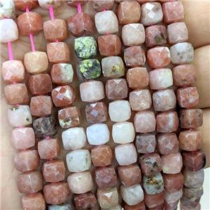 Natural Pink Plum Blossom Jasper Beads Faceted Cube, approx 6-8mm