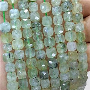 Natural Green Prehnite Beads Faceted Cube, approx 6-8mm