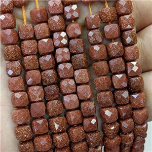 Golden Sandstone Beads Faceted Cube, approx 6-8mm