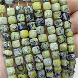 Yellow Turquoise Beads Faceted Cube, approx 6-8mm