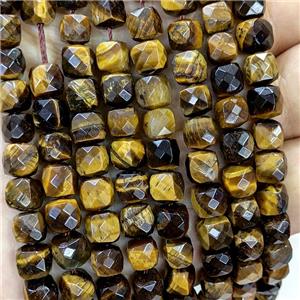 Natural Tiger Eye Stone Beads Faceted Cube, approx 6-8mm