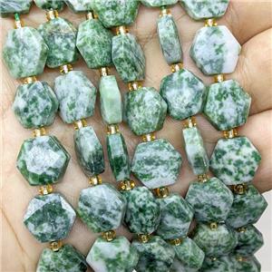 Green Dalmatian Jasper Hexagon Beads Faceted, approx 12mm