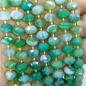 Green Coffee Stripe Agate Beads Banded Faceted Rondelle Dye, approx 6-10mm