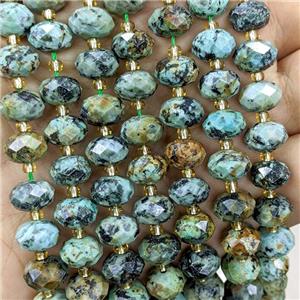Natural Green African Turquoise Beads Faceted Rondelle, approx 6-10mm