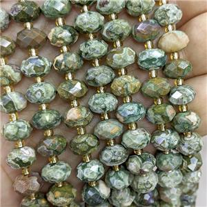 Natural Rhyolite Beads Faceted Rondelle Green, approx 6-10mm