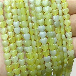 Natural New Mountain Jade Heart Beads Olive, approx 6mm