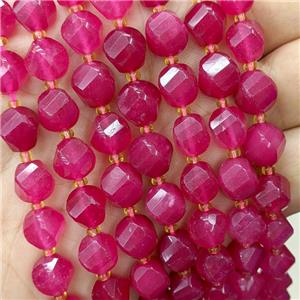 Ruby Red Dye Jade Twist Beads, approx 9-10mm