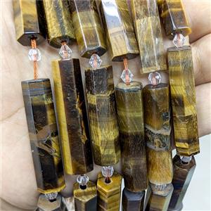 Natural Tiger Eye Stone Tube Beads Faceted, approx 10-40mm, 9pcs per st
