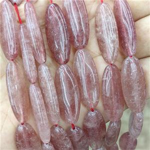 Natural Pink Strawberry Quartz Oval Beads, approx 12-30mm, 13pcs per st