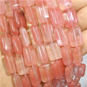 Synthetic Quartz Rectangle Beads Pink, approx 13-18mm