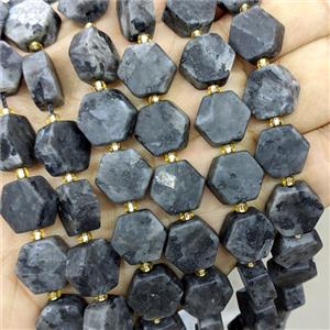 Natural Black Labradorite Hexagon Beads Matte, approx 12-13mm