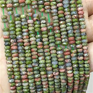 Green Unakite Beads Faceted Rondelle, approx 2x4mm