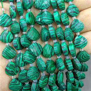 Synthetic Green Malachite Triangle Beads Faceted, approx 12mm