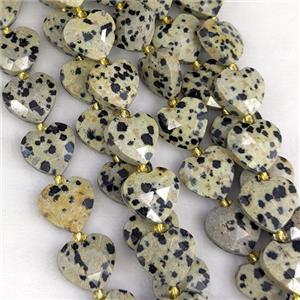 Black Dalmatian Jasper Heart Beads Faceted, approx 14mm