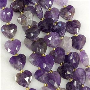 Purple Amethyst Heart Beads Faceted, approx 14mm