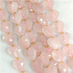 Natural Pink Rose Quartz Heart Beads Faceted, approx 14mm