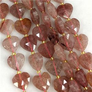 Natural Pink Strawberry Quartz Heart Beads Faceted, approx 14mm