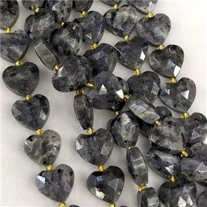 Natural Black Labradorite Heart Beads Faceted, approx 14mm