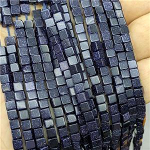 Blue Sandstone Cube Beads, approx 4mm